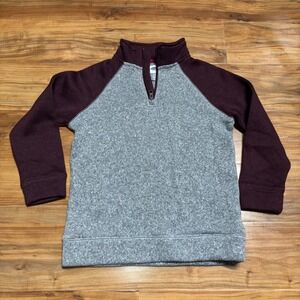 Old Navy Pullover Sweater Quarter Zip Gray Burgundy‎ Kids Size S (6-7) THICK EUC